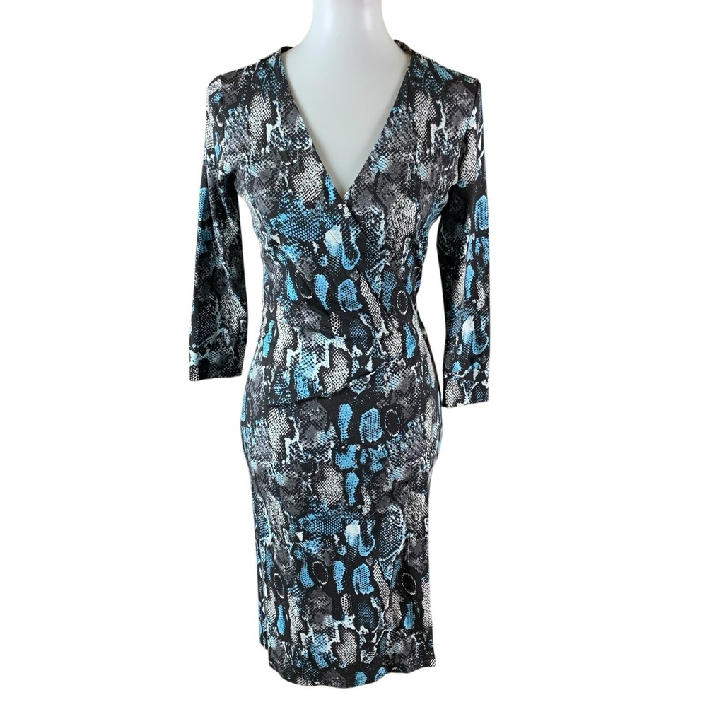 Felicity And Coco Snakeskin Print Wrap Dress‎ Long Sleeve Blue Gray Small Career